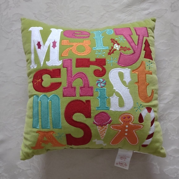 North Pole Christmas multi color holiday throw decor pillow - Picture 1 of 4